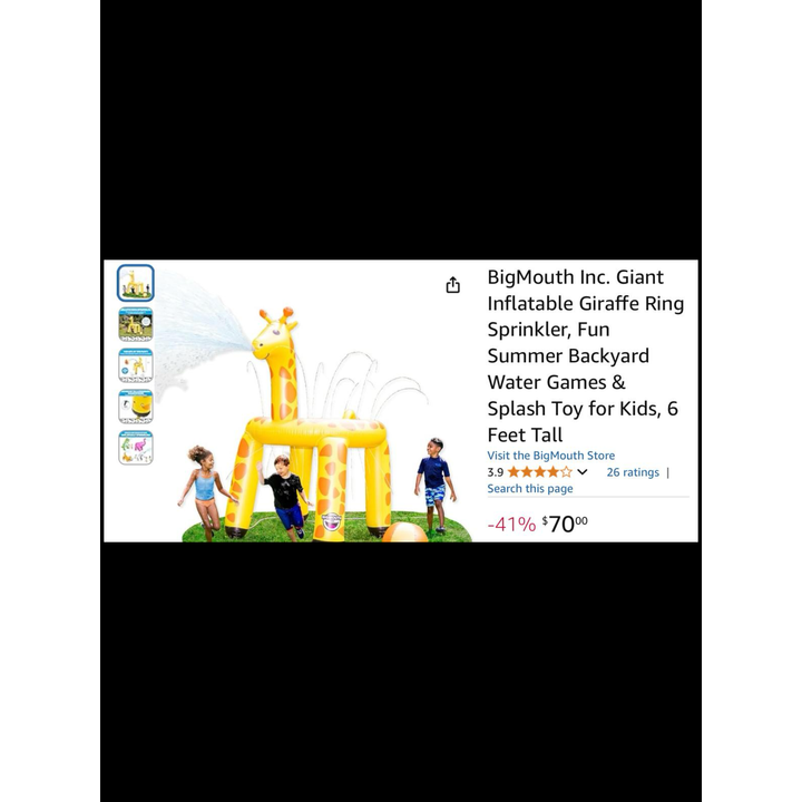 BigMouth Giant Inflatable Giraffe Ring Sprinkler- Over 9ft Tall, In Box