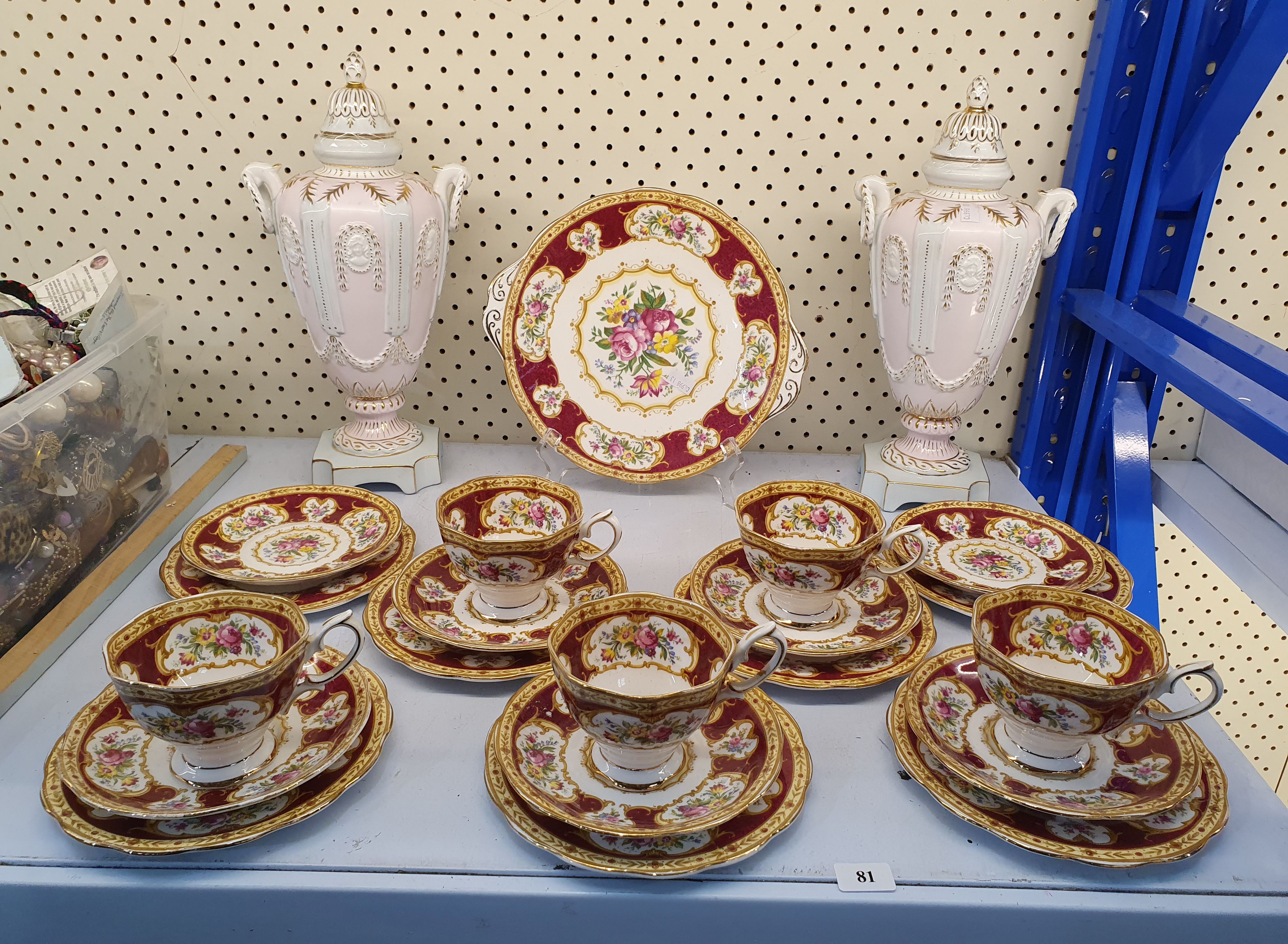 A Group Of Royal Albert Tea Ware And A Pair Of 'Somerton Green' Porcelain Urns