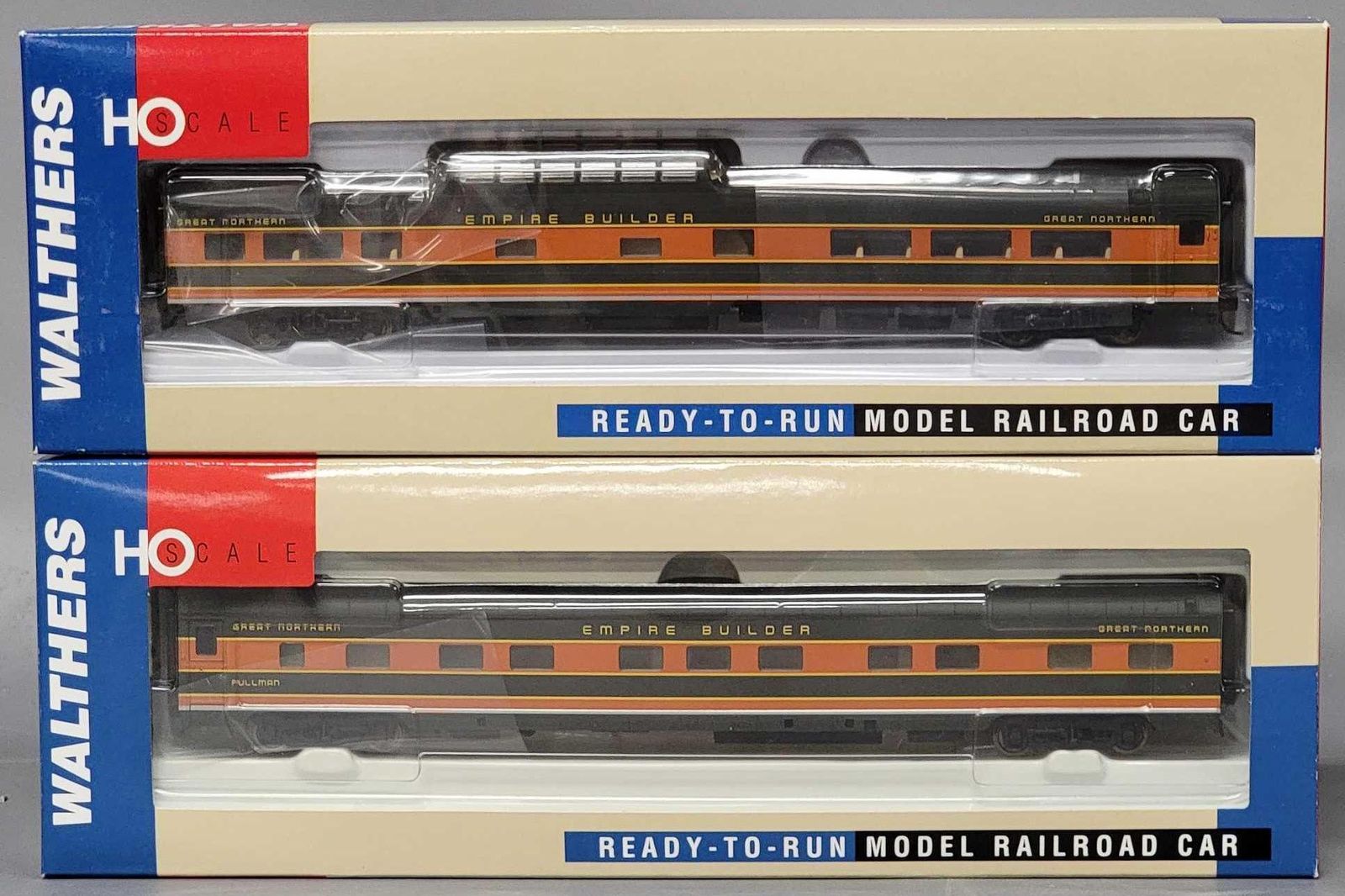 Four Walther RTR HO Great Northern passenger cars in original boxes