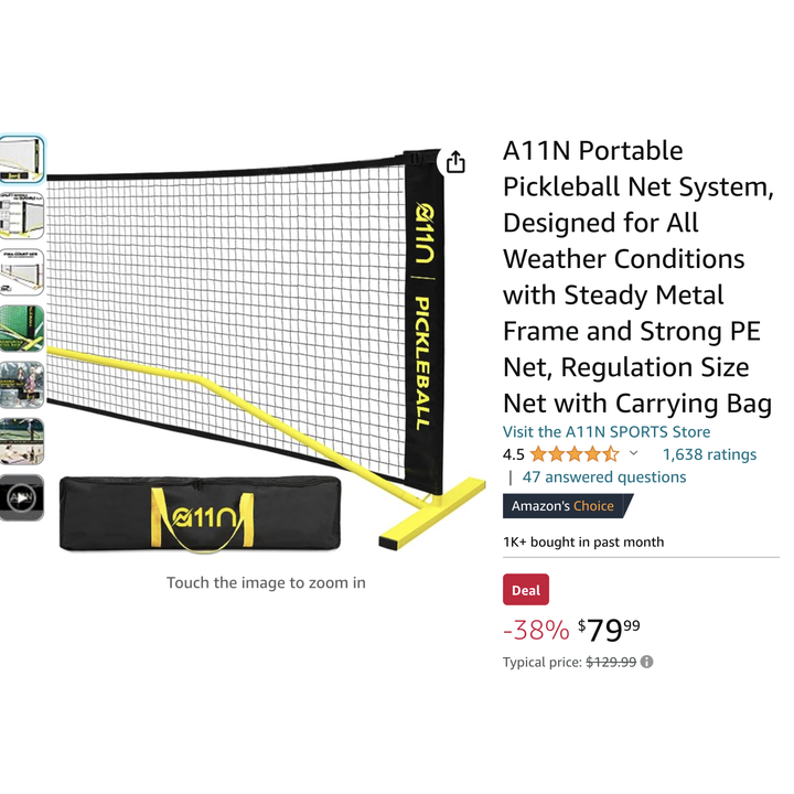 A11N Portable Pickleball Net System w/ Metal Frame & Strong PE Net W/ Carry Bag