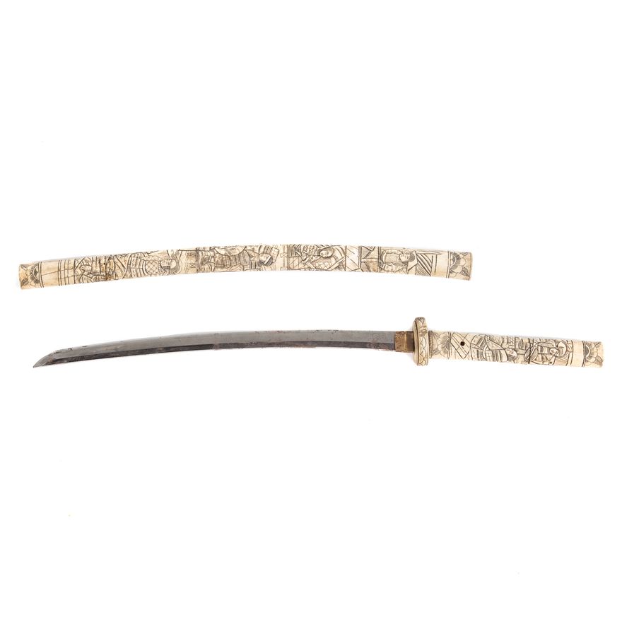 Japanese carved ox bone sword