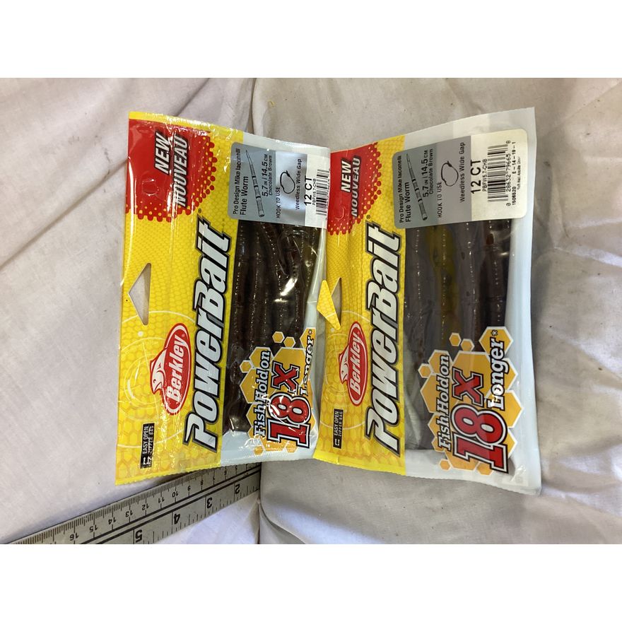 (2) Berkley Powerbait Flute Worm 5.7'' (12ct) Chocolate Brown