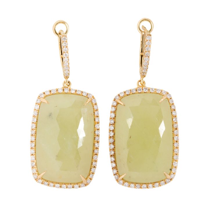 A pair of yellow sapphire, diamond and 14k gold earrings