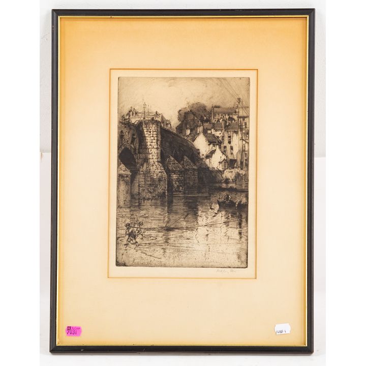 Hedley Fitton. "Dumfries: Bridge House," etching