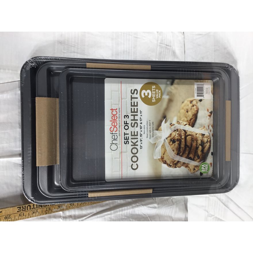 ChefSelect Set Of 3 Non-Stick Cookie Sheets 13" x 9", 15" x 10" & 17" x 11"