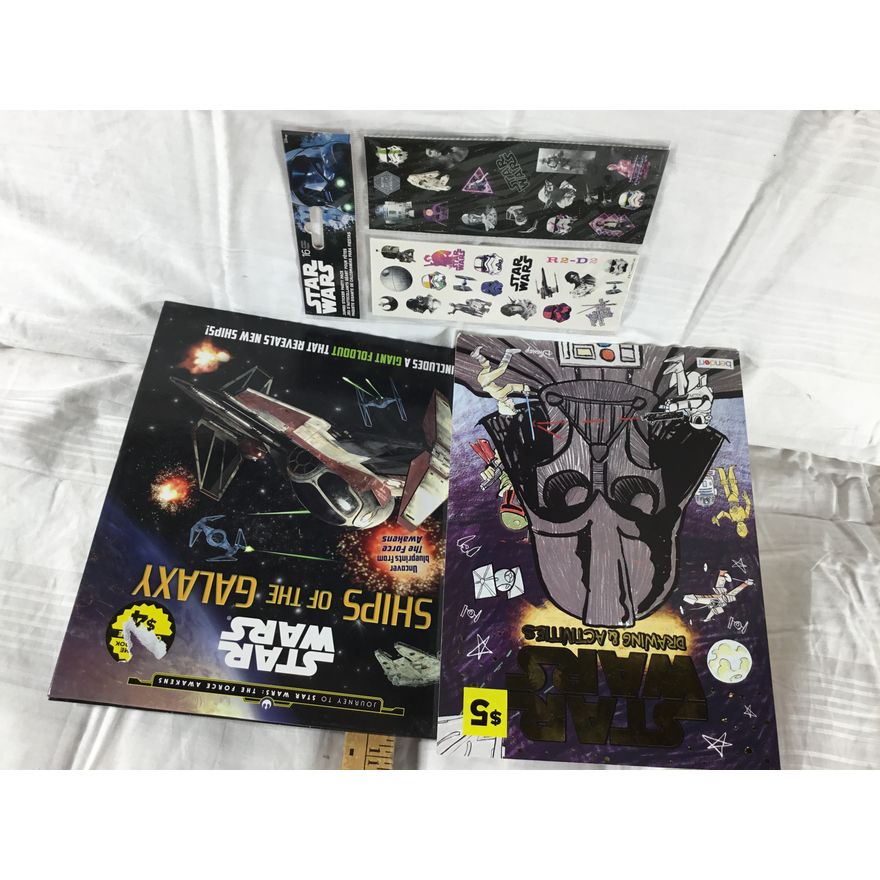 Star Wars Mixed Lot - Stickers , Drawing Book, & Ships Of The Galaxy Book