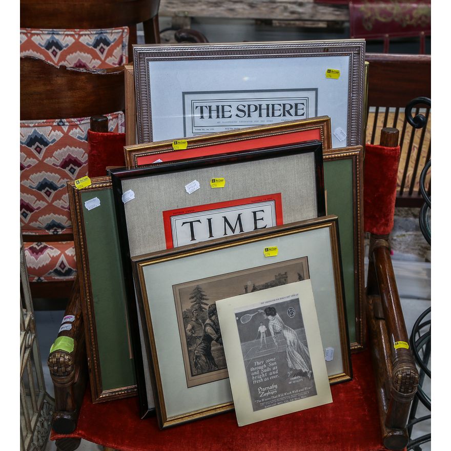 Nine Framed Tennis Themed Prints