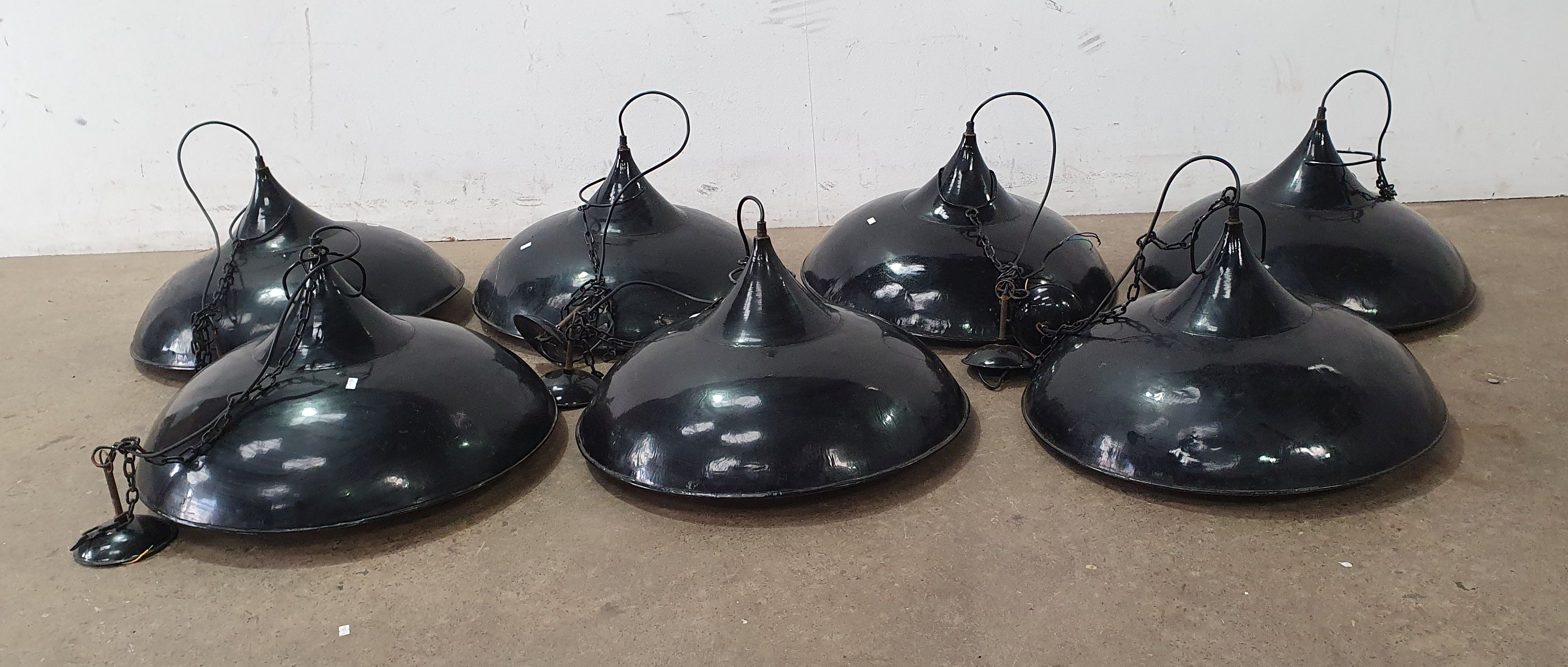 A Group Of Seven Vintage Industrial Hanging Lights
