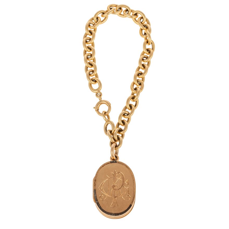 A Victorian Mourning Locket on 14K Link Bracelet