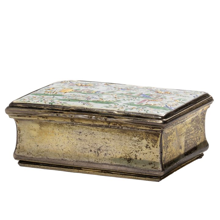 A Continental enamel mounted silver dresser box