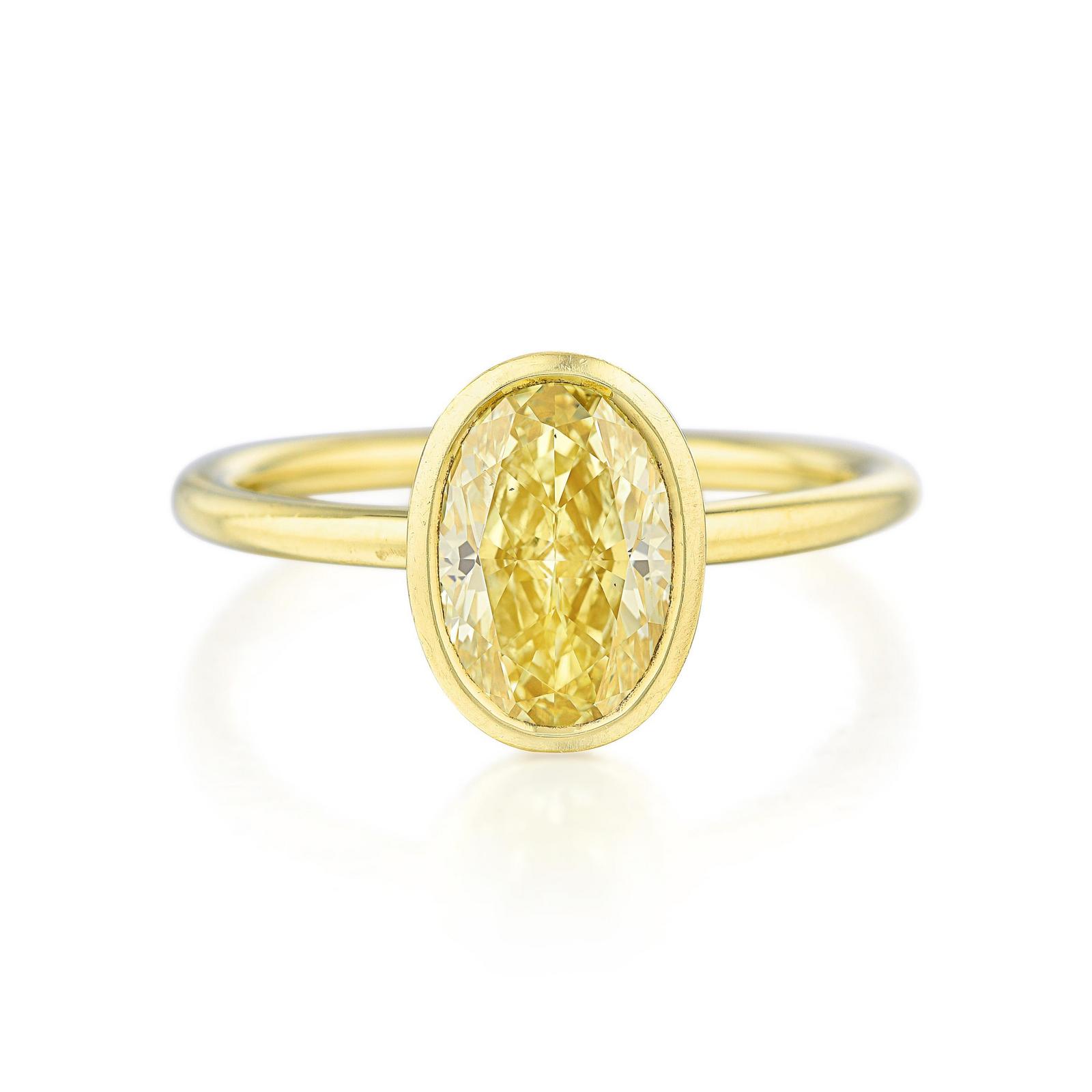Tiffany Co 18K Gold Platinum Fancy Intense Yellow Diamond Bezet Engagement  Ring