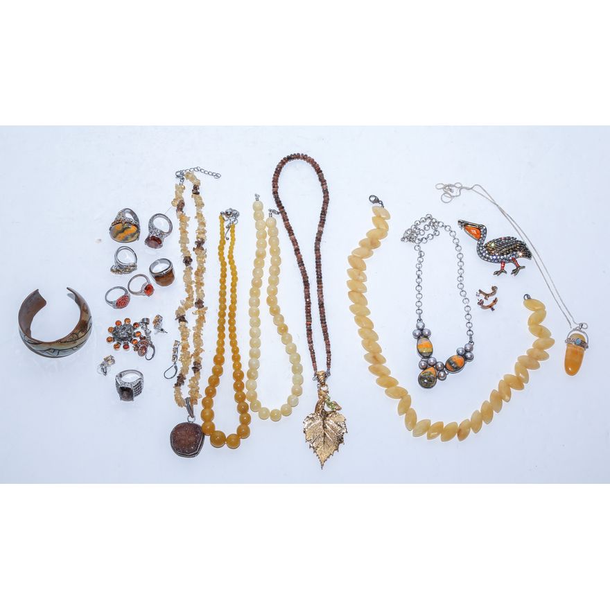 A Group of Autumn Tone Stone & Sterling Jewelry