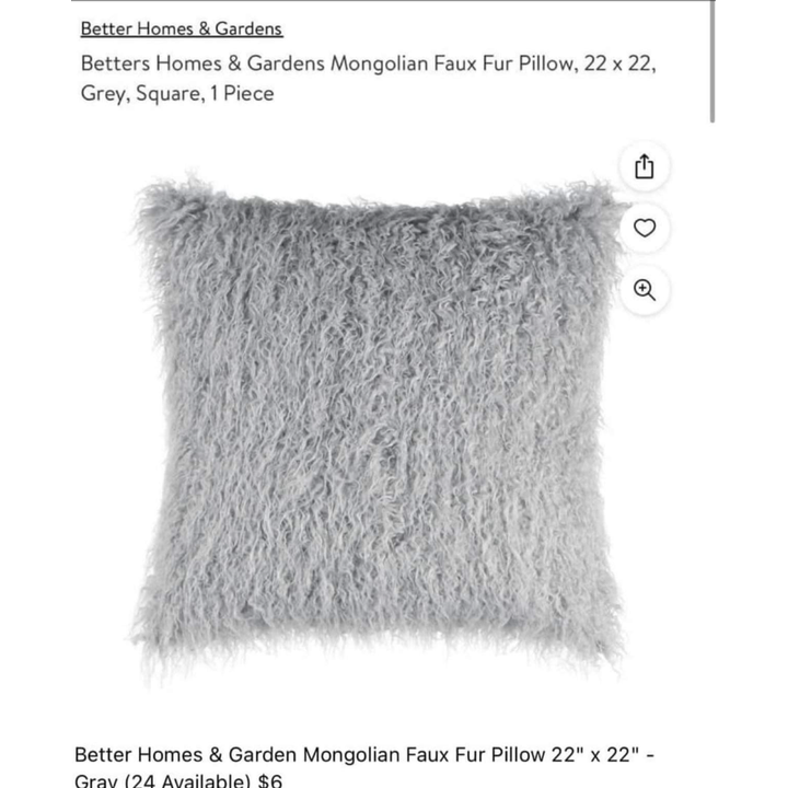 Better Homes & Garden Mongolian Faux Fur Pillow - 22"x22" (Grey)