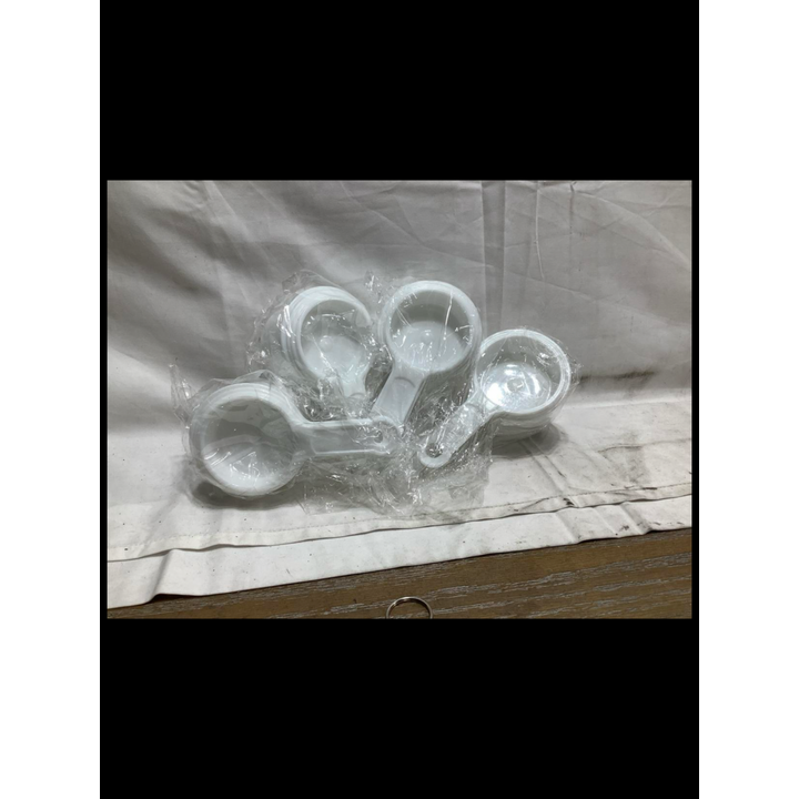 BUYING (4) White Plastic Measuring Cups- 1/4Cup To 1Cup