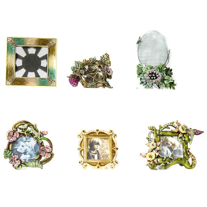 (lot of 6) Jay Strongwater enamel and Swavorski crystal miniature photograph frames