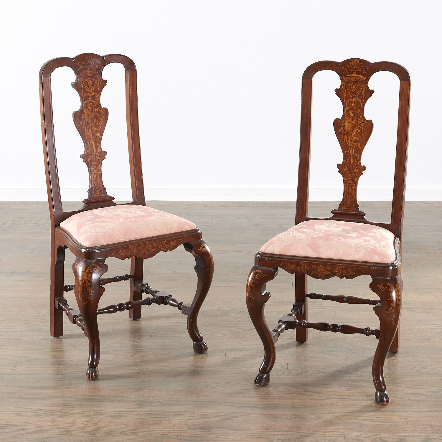 Pair Dutch Marquetry Inlaid Queen Anne Chairs Millea Brothers