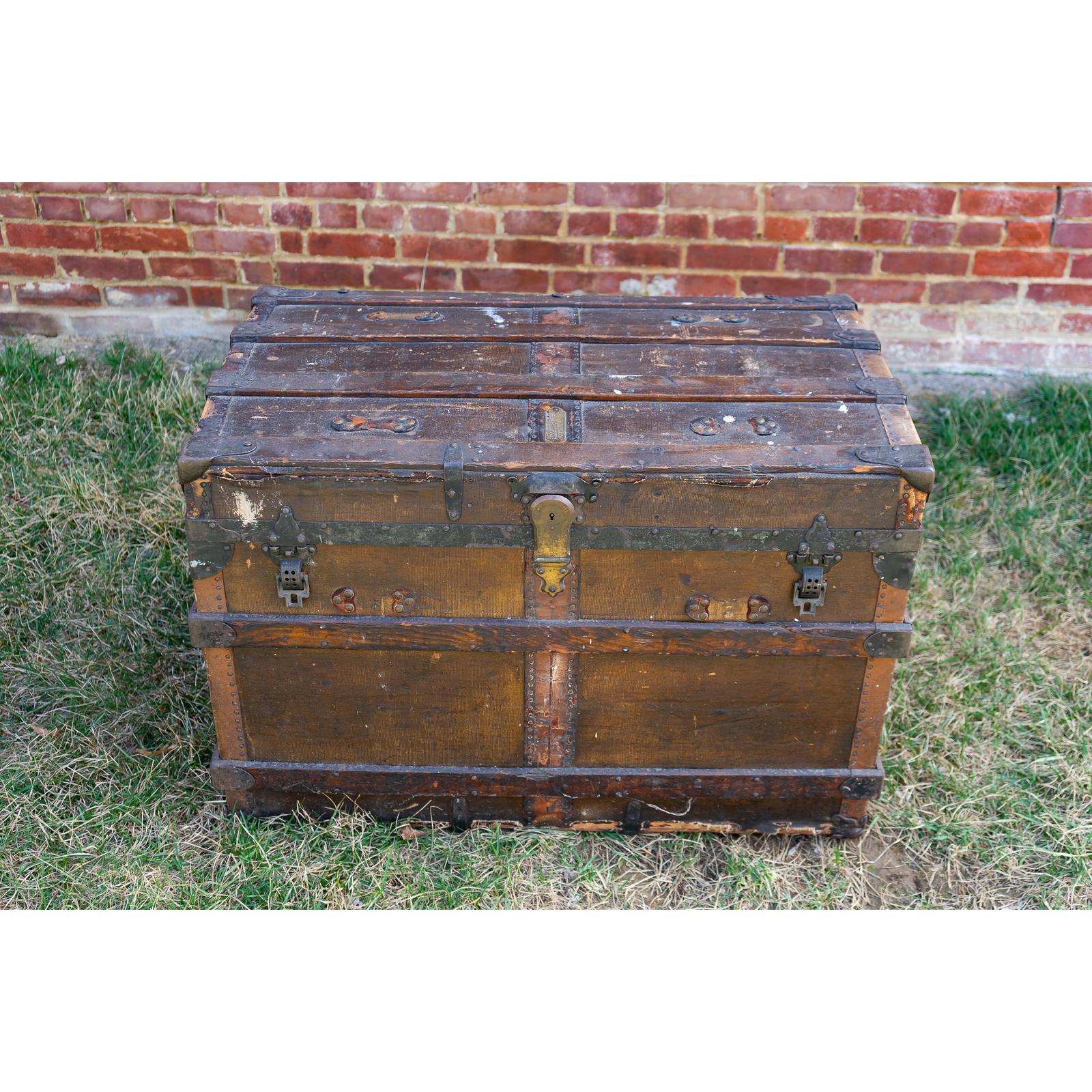 Sold at Auction: Antique Wood & Metal Steamer Trunk