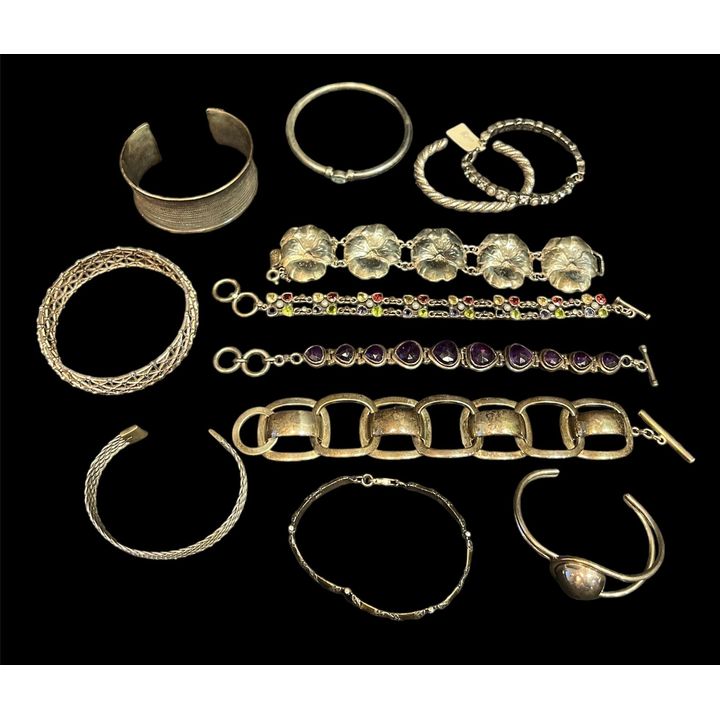 Collection Sterling Silver & Assorted Gemstone Bracelets