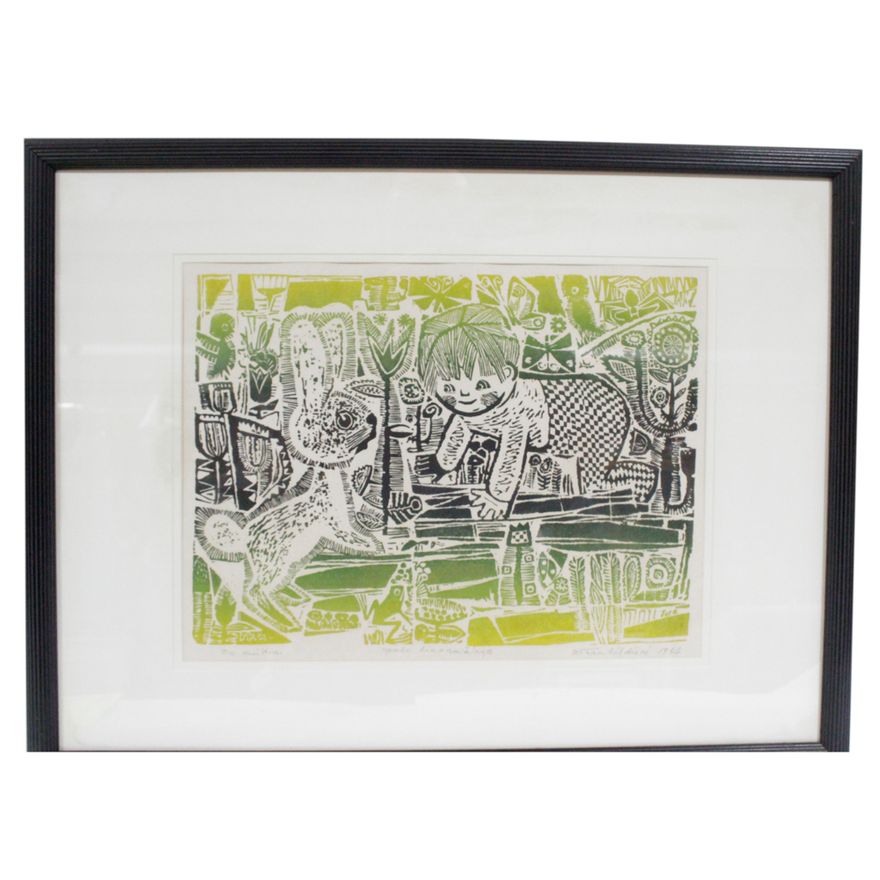 Child with Rabbit, Linocut, 1966 | Kaminski Auctions
