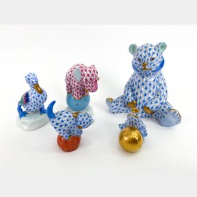 (5) HEREND FISHNET PORCELAIN ANIMAL FIGURINES