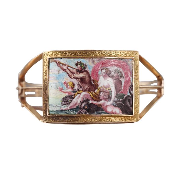 Antique 14k Gold Hand Painted Miniature Painting Bracelet