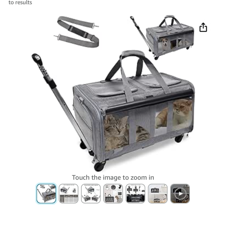 Voistino Double Capartment Pet Carrier Rolling/Walking/Carrying (Grey)