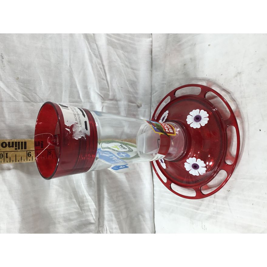 More Birds Ruby 10 Oz Hummingbird Feeder - Glass Bottle 9"