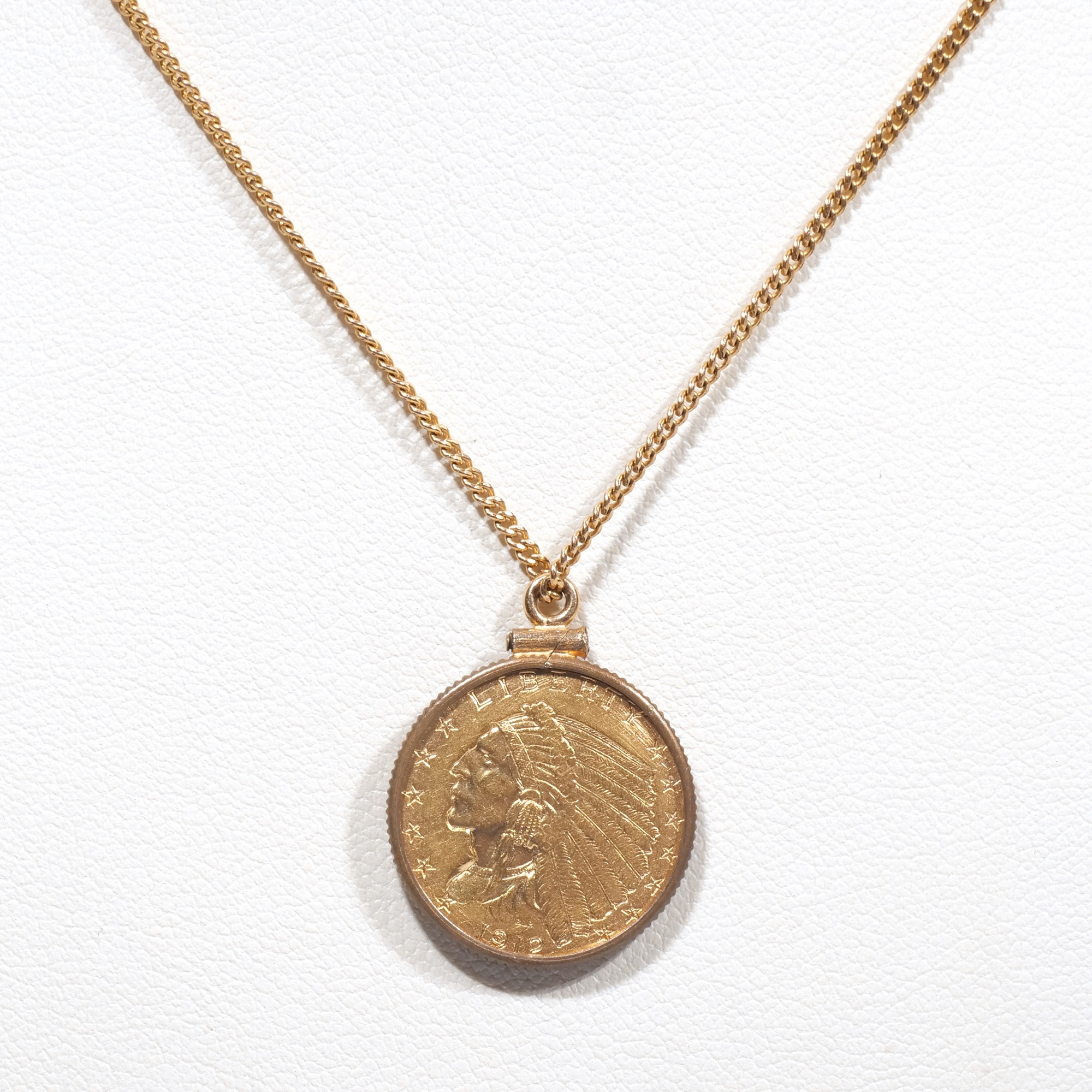1912 $2.5 INDIAN HEAD GOLD COIN PENDANT NECKLACE