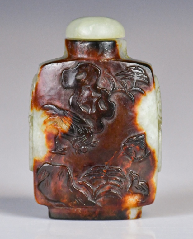 清青玉雕花鳥紋鼻煙壺| Stunning Arts Gallery & Auction Inc