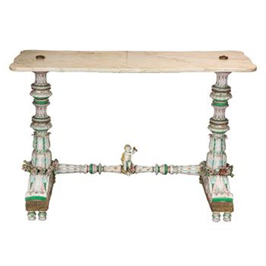 A Dresden porcelain and marble console table