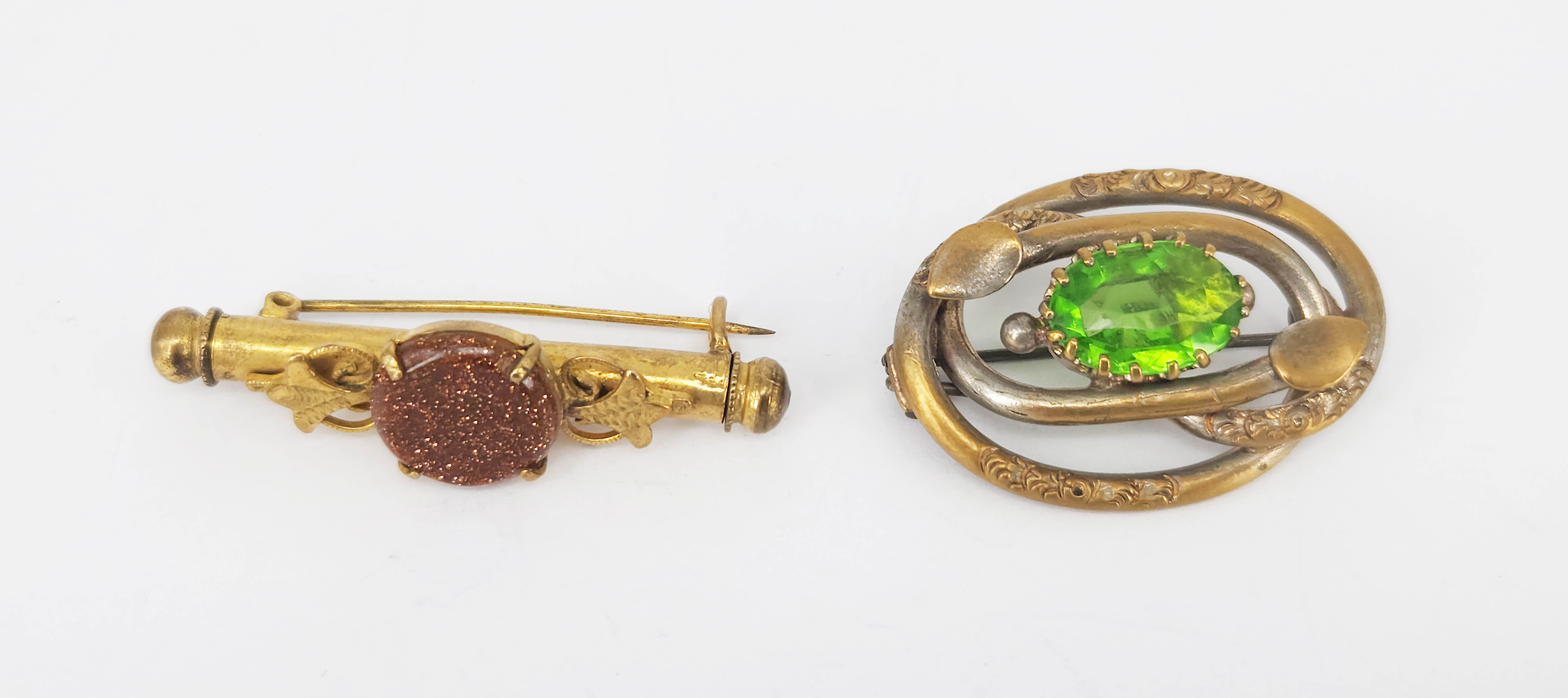 382 · TWO ANTIQUE GOLD PLATED BROOCHES