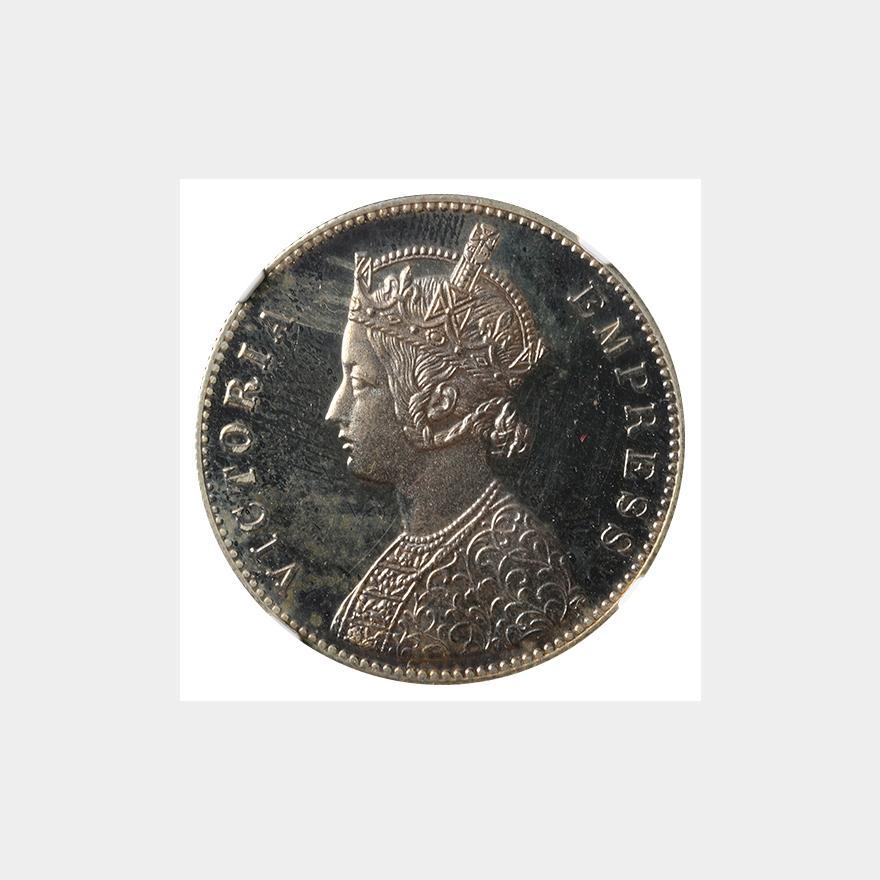インド 英領インド 1ルピー銀貨 1898(B) ボンベイ鋳 再鋳貨 ヴィクトリア S&M-6.148, KM-492. NGC PF 64