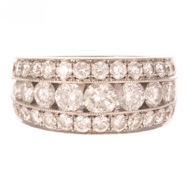 A Triple Row Diamond Ring in 18K