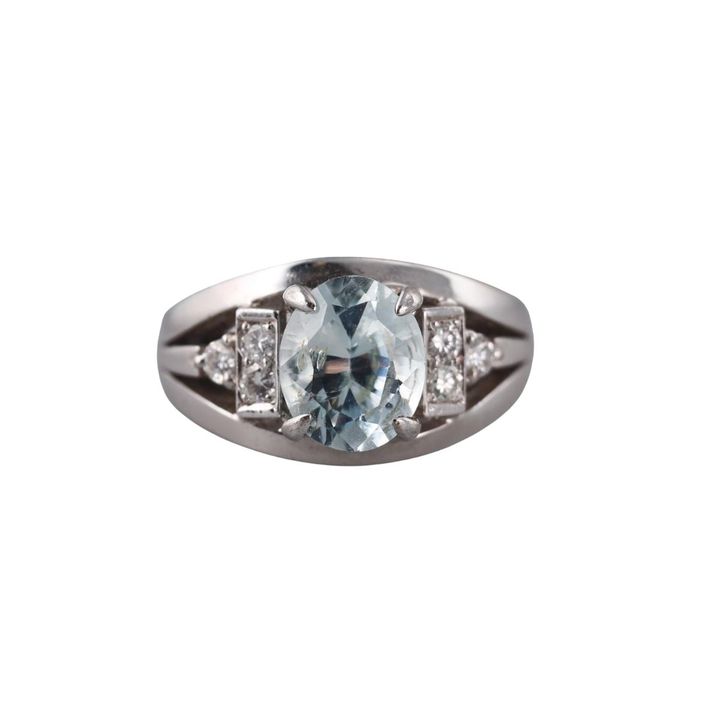 18k Gold 2.62ct Aquamarine Diamond Ring