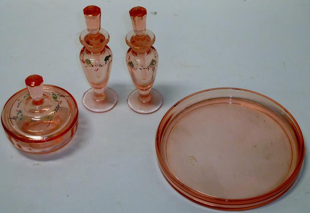 Vintage Tiffin Pink Depression Glass, Pink Depression Glass Dresser Set