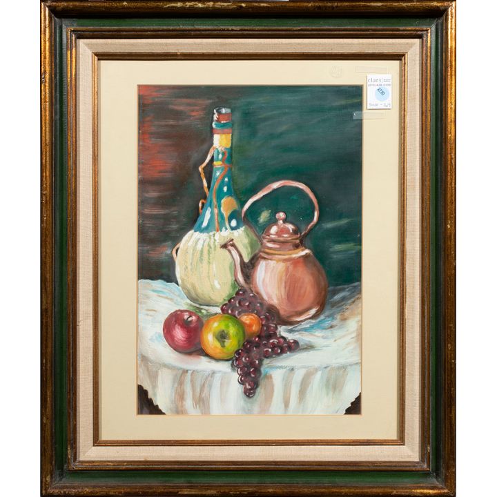 Painting, Still Life with Bottle of Chianti and Fruit (20th century)