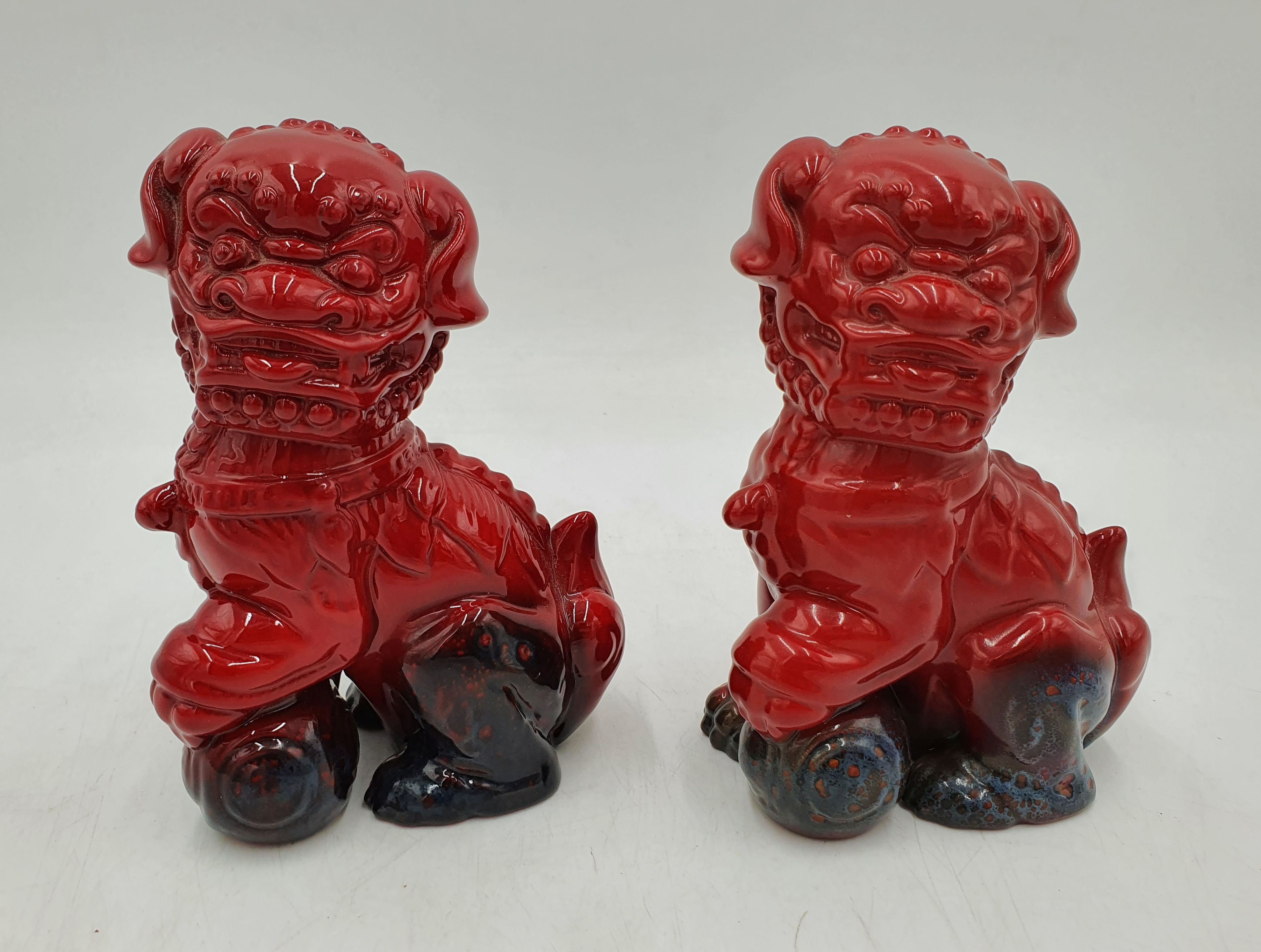 TWO ROYAL DOULTON FLAMBE FOO DOG FIGURES