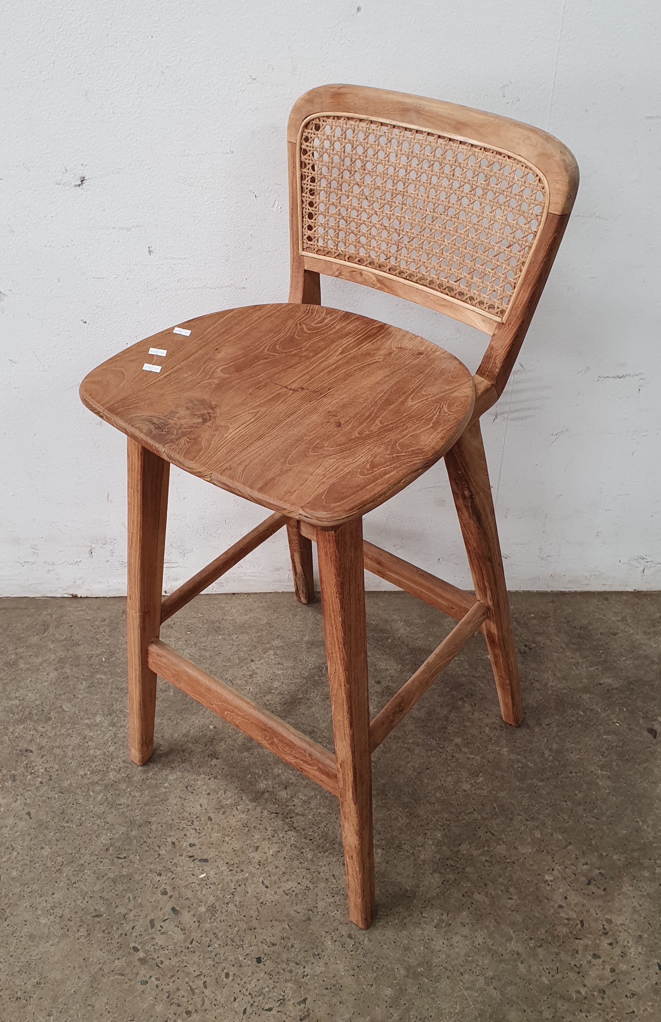 A Teak Rattan Back Barstool