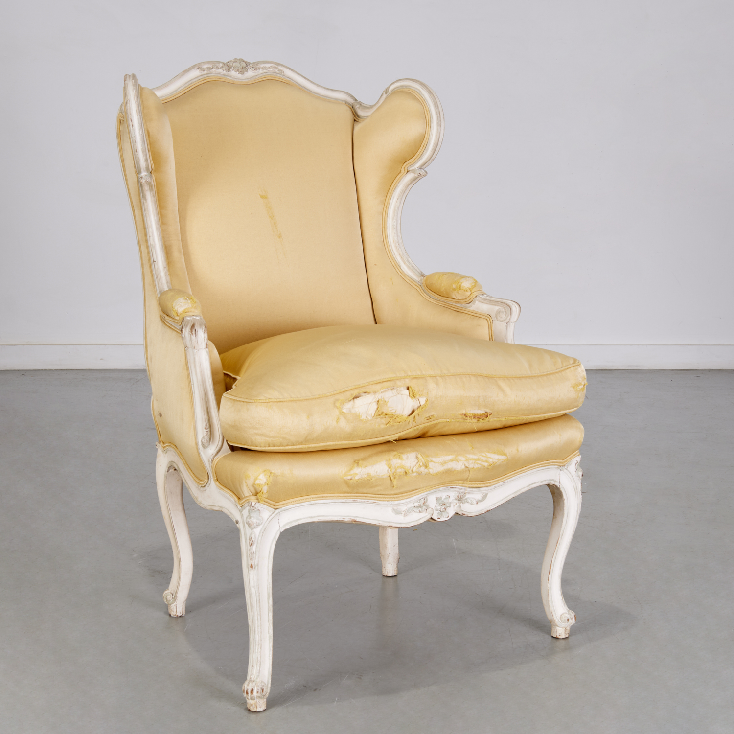 Louis XV style painted wing back bergere