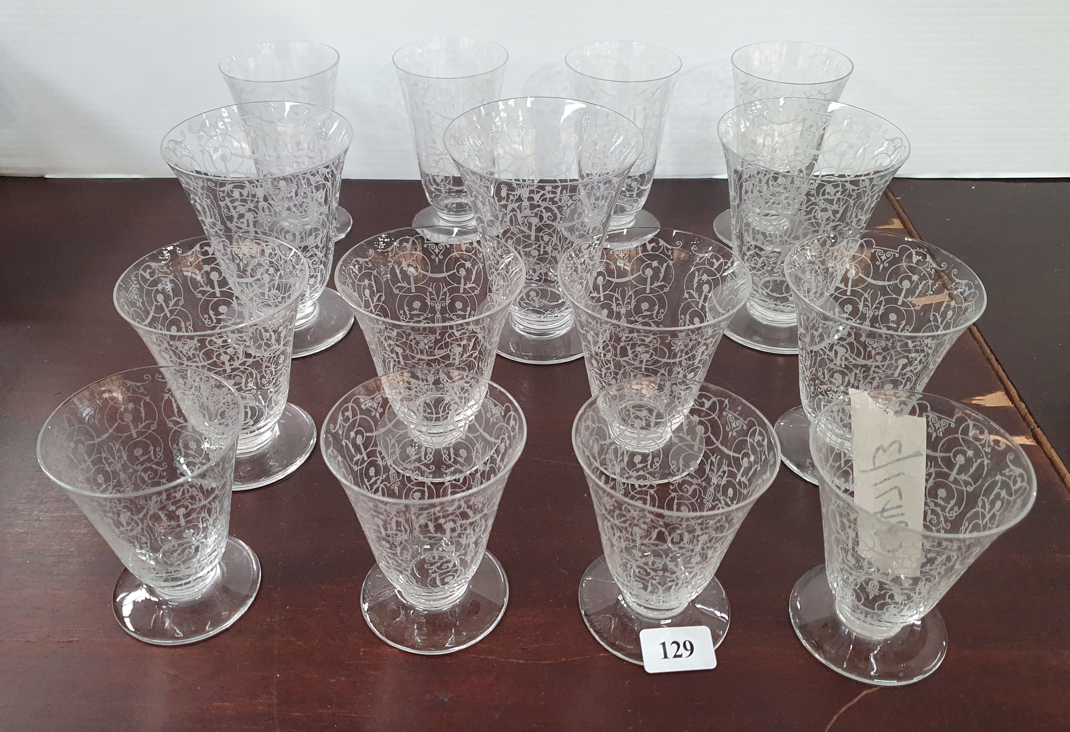 129 · A GROUP OF FRENCH ETCHED GLASSES