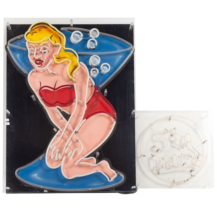 Vintage Pin-Up Neon Sign & "5 Cents A Dance" Sign