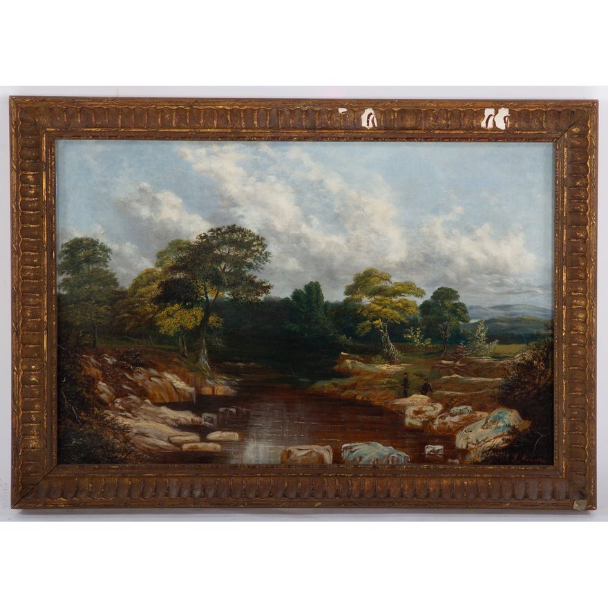 E. Rea. Landscape with Stream, oil