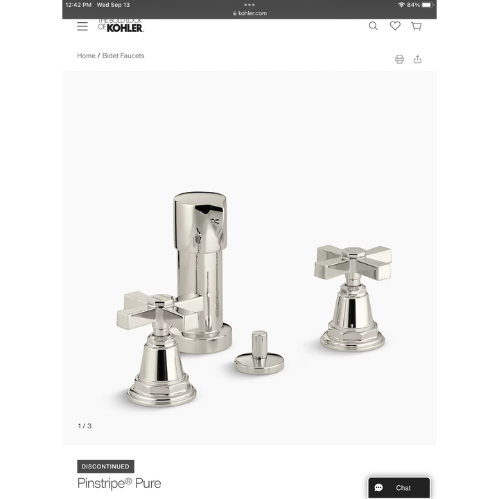 Kohler Pinstripe Pure Vertical Spray Bidet Faucet With Cross Handles