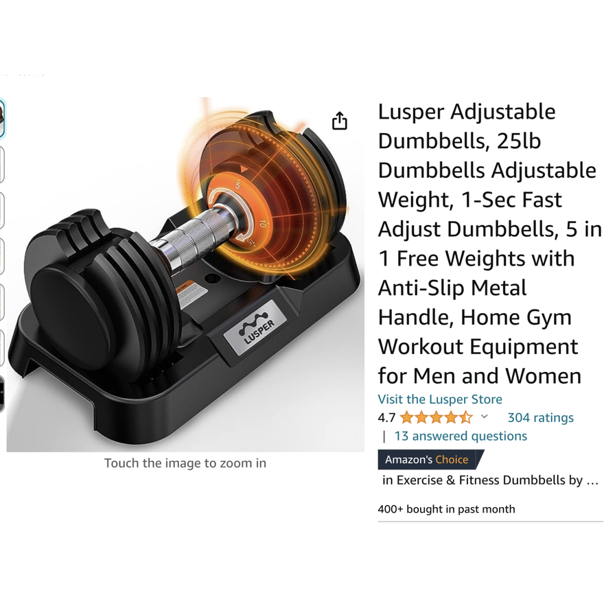 Lusper Adjustable 5,10,15,20,25lb Dumbell w/ Anti-Slip Metal Handle (Missing One Weight