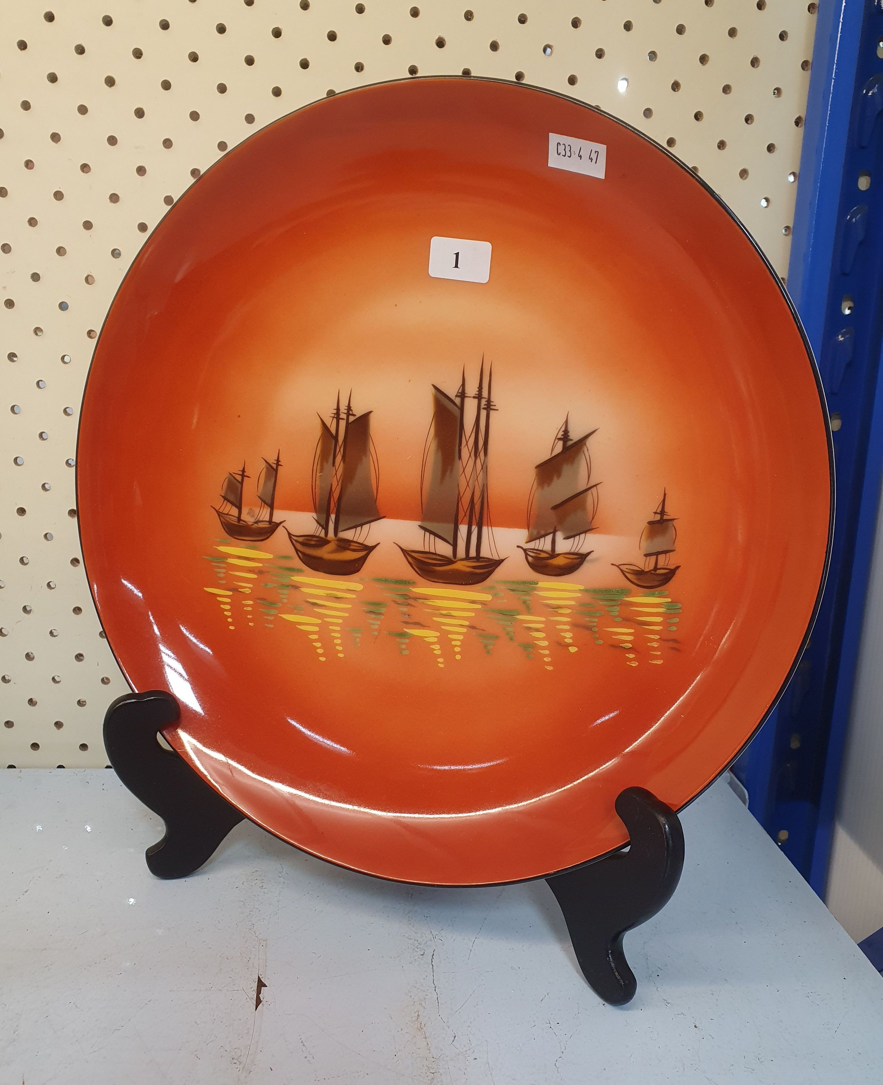 A Czech Porcelain Charger With Hand Painted Sailing Scene