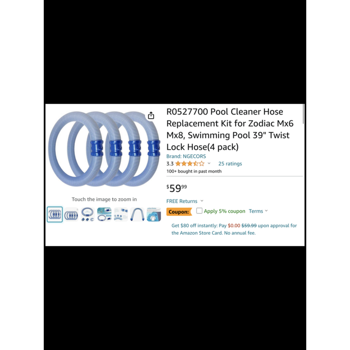 R)527700 Pool Cleaner Hose Replacement Kit For Zodiac Mx6 Mx8 Swimming Pool 39" Twist Lock Hose (4pk)