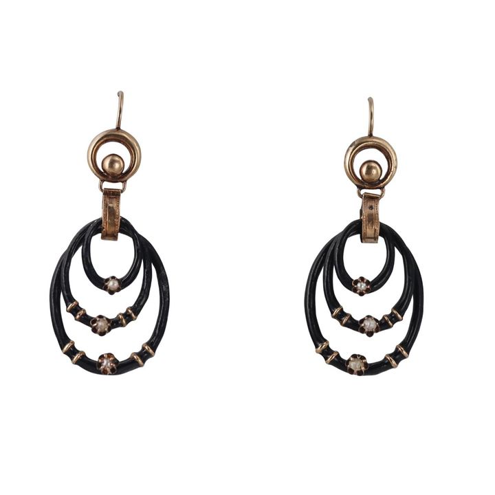 Antique Victorian Gold Enamel Pearl Drop Earrings