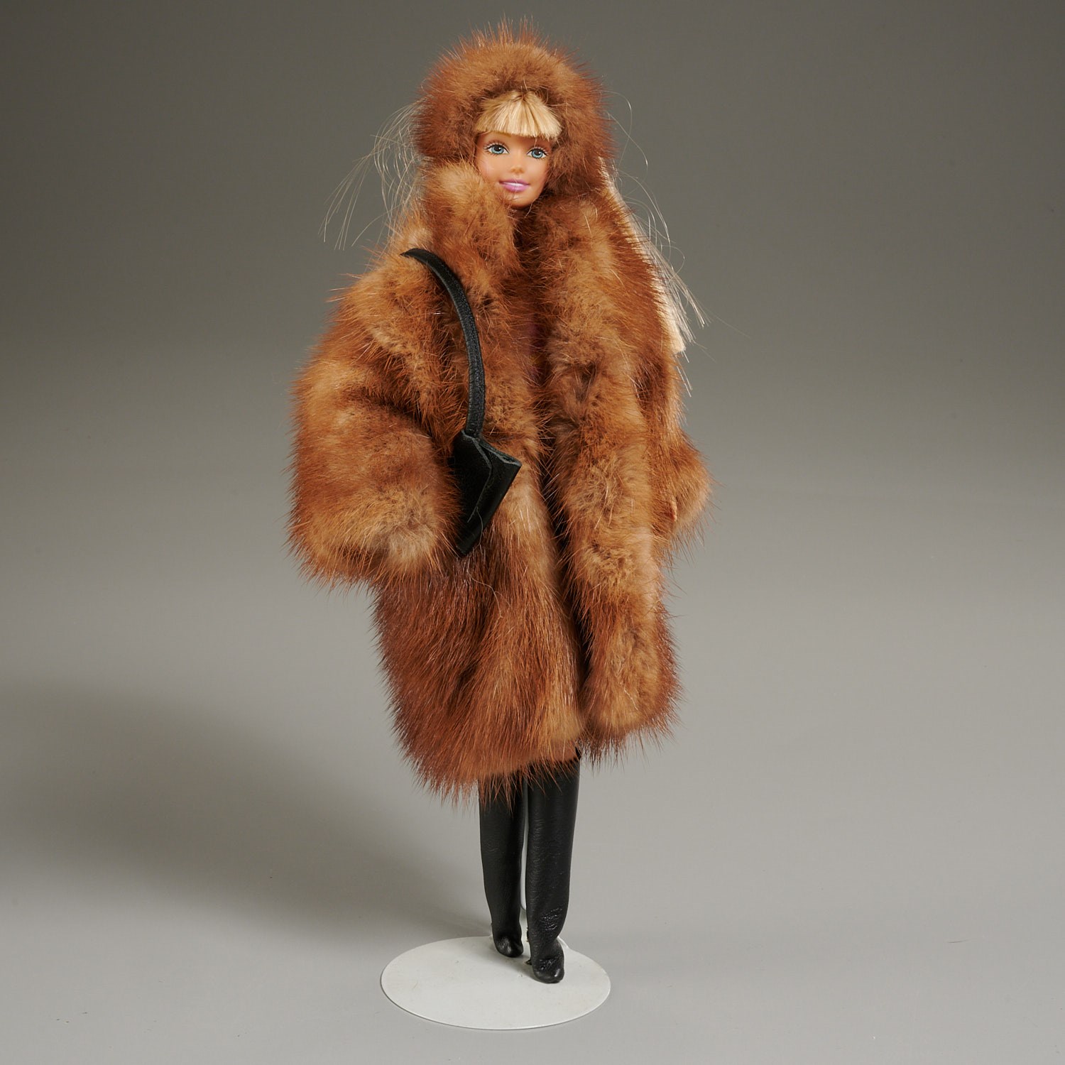 pink fur coat with matching headband