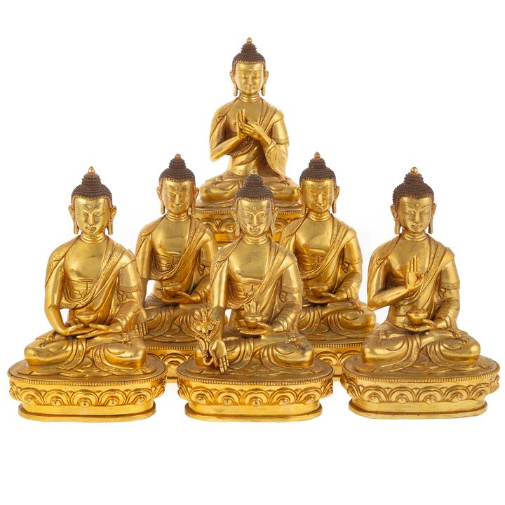 Six Tibetan Gilt Copper Buddhas