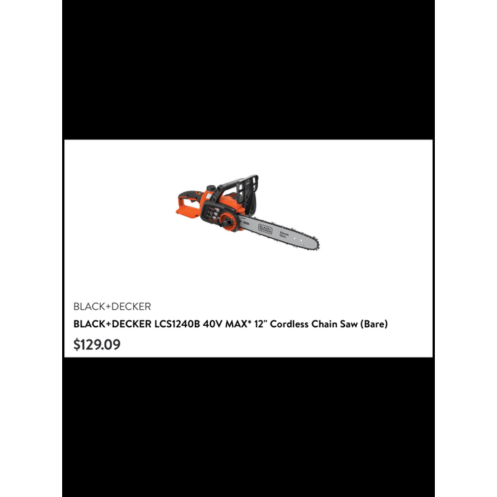 Black + Decker 40V Max 12'' Cordless Chainsaw- TOOL ONLY